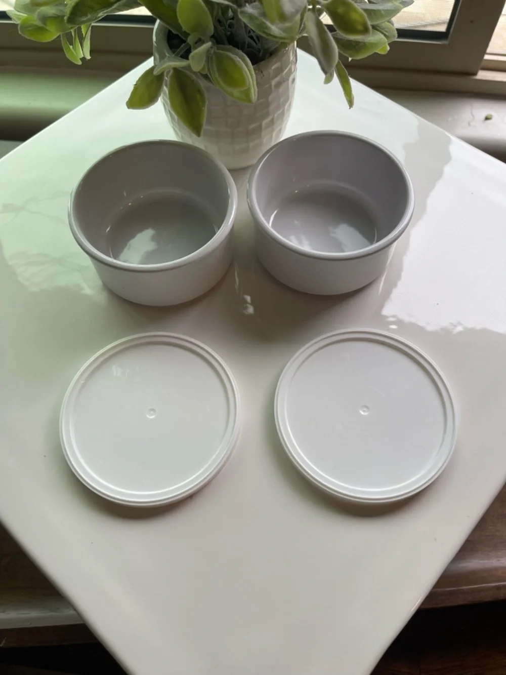 White Glazed Terracotta Ramekins with storage lids - Set of 4